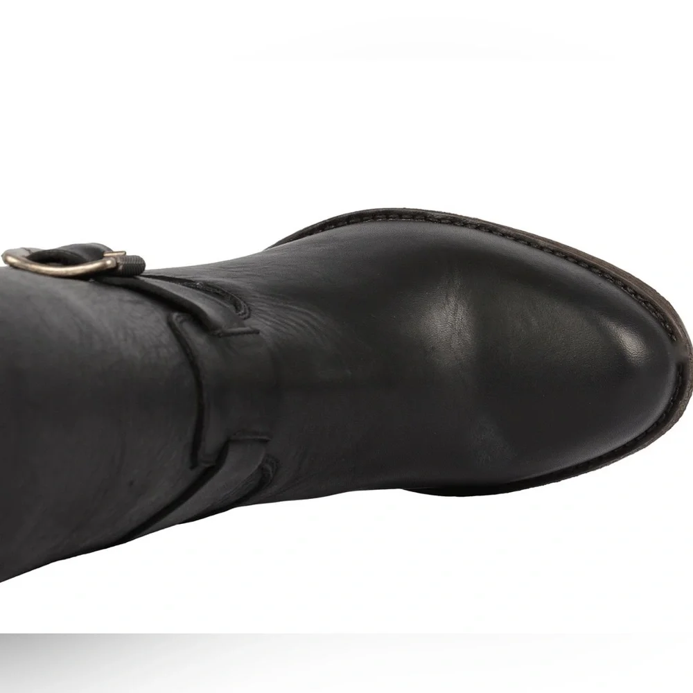 Frye Jenny Belted Over the Knee Black Leather Buckle Boots